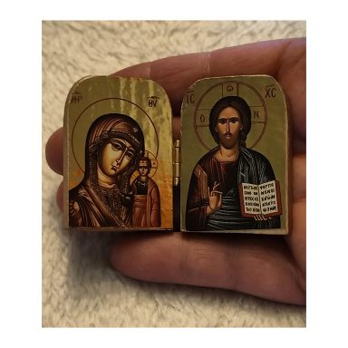 Handmade Byzantine Orthodox diptych icon featuring the Virgin Mary and Jesus Christ, handcrafted in Greece by Dimitrios-Ikons