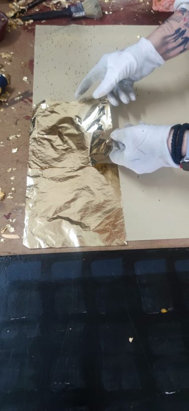 Hand-Applied Gold Leaf Applying genuine gold leaf by hand on a Byzantine Orthodox icon